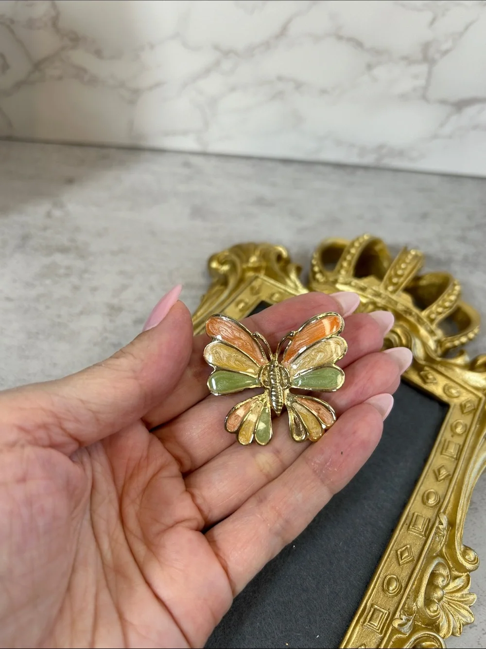 Enamel Butterfly Pin - Pastel Orange, Yellow & Green